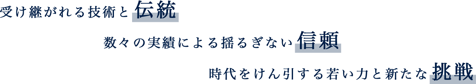 受け継がれる技術と伝統・数々の実績による揺るぎない信頼・時代をけん引する若い力と新たな挑戦